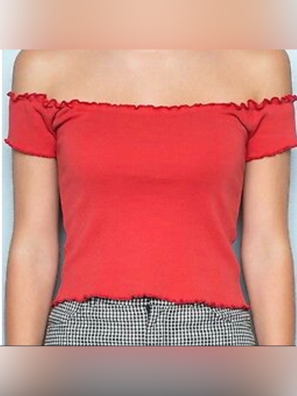 Brandy Melville Anya Red Ribbed Lettuce Edged Top